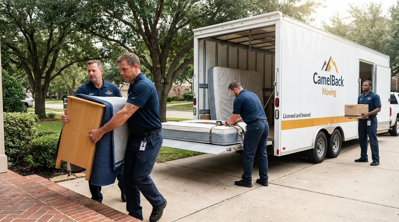 Crew loading residential truck for cross-state move from Burley, ID