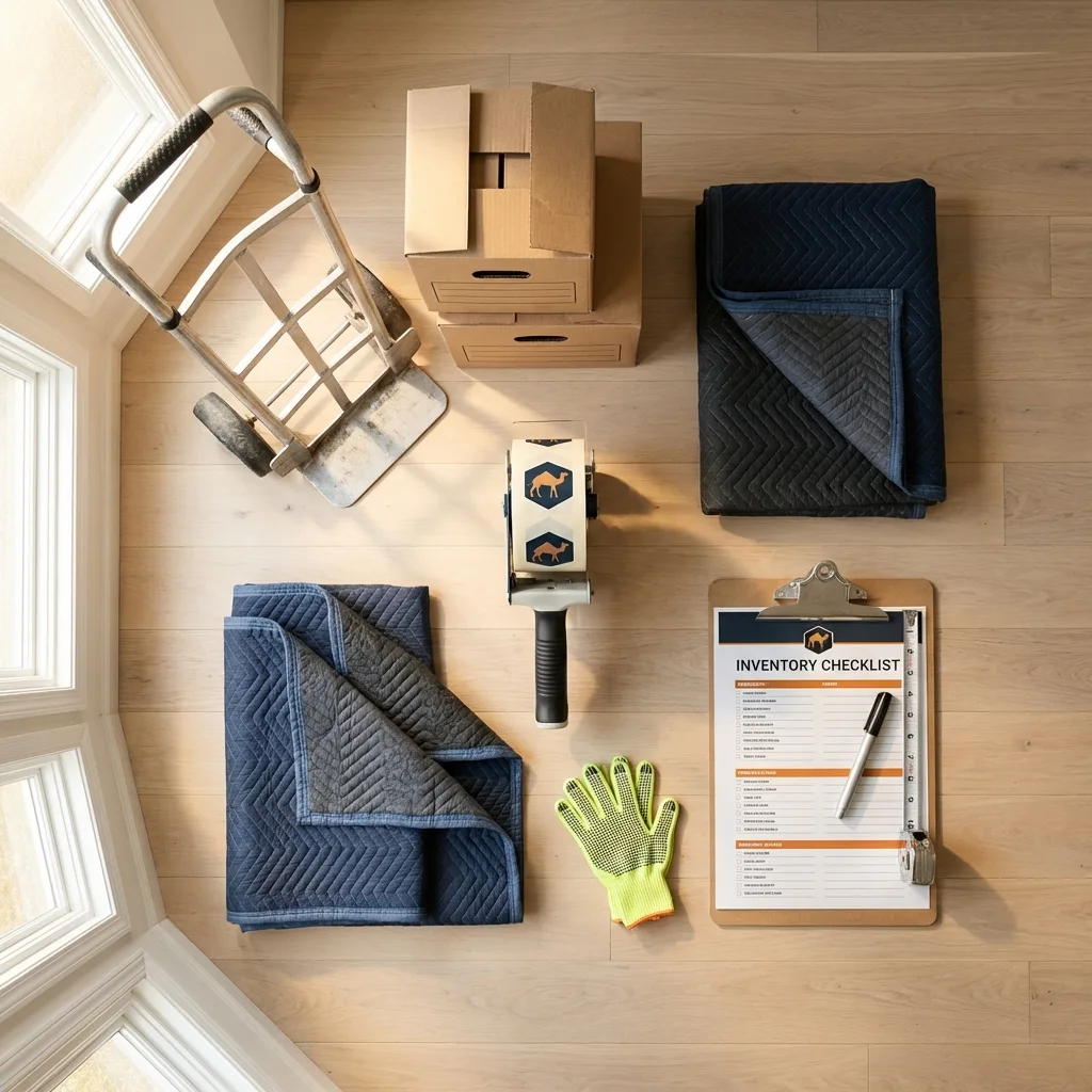 Professional moving supplies and packing materials layout for Burley residential relocations